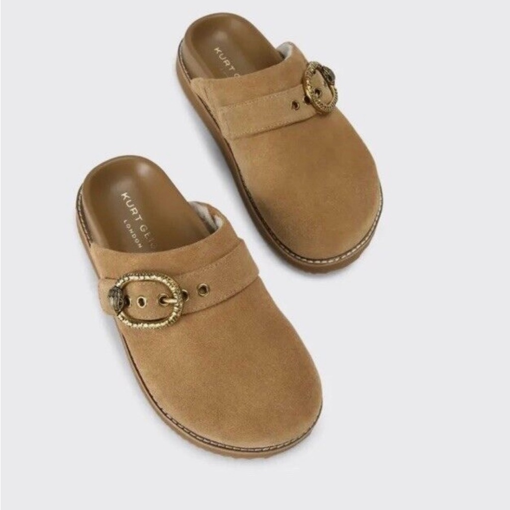 NWT Kurt Geiger Mayfair Suede Buckled Flat Clogs